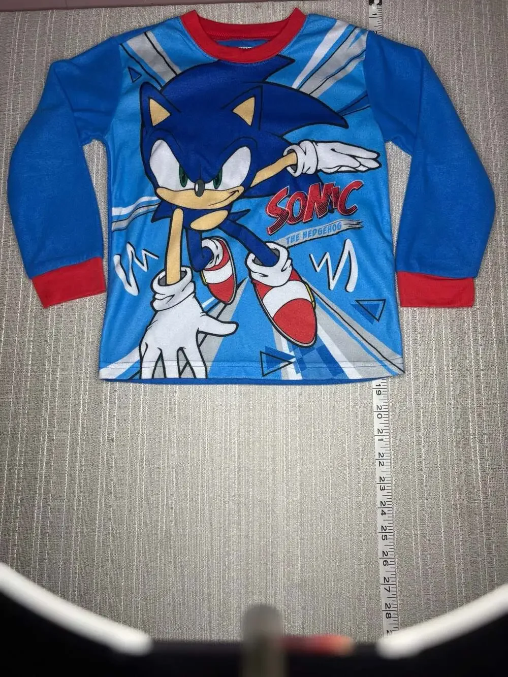 SEGA Sonic The Hedgehog Boys Long Sleeve Pajama Shirt Size XS 4/5 Blue Red